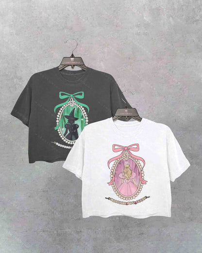Wicked Movie Inspired Pink & Green Couple Crop Shirt