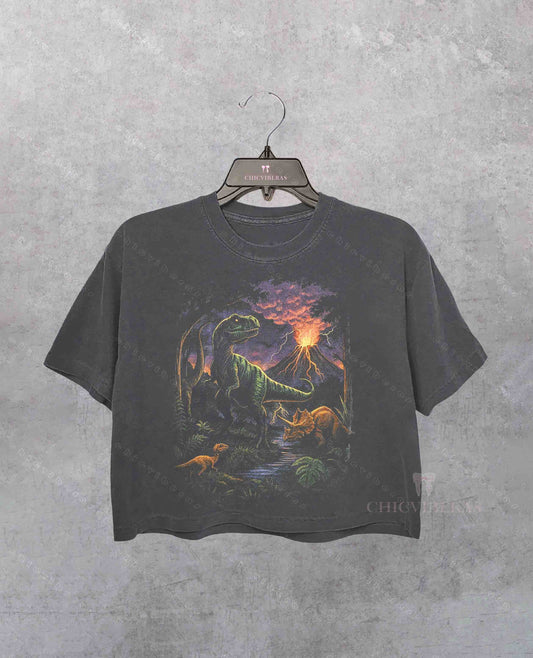 Vintage Jurassic Dinosaur 90s Graphic Crop Shirt