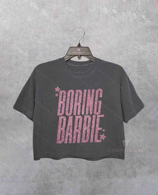 Boring Barbie Actually Romantic Lyric Inspired Crop Shirt