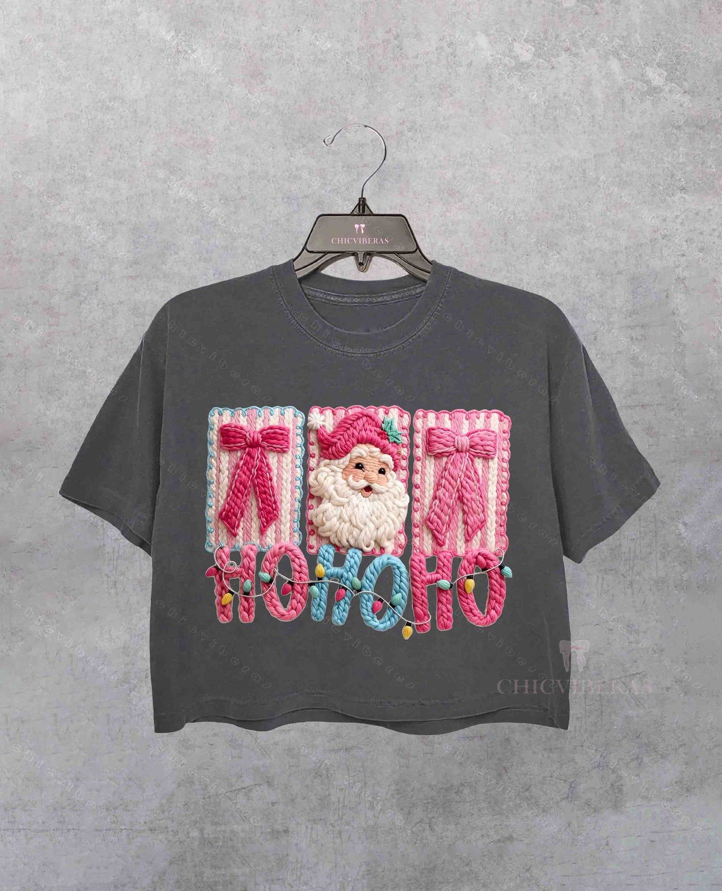 Yarn Christmas Ho Ho Ho Graphic Crop Shirt