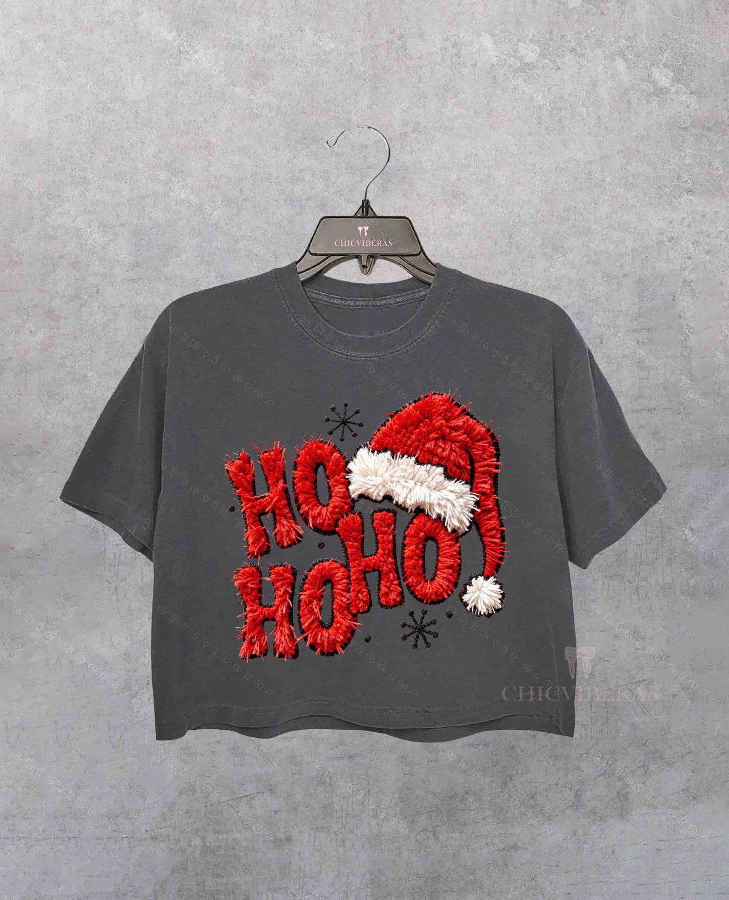 Ho Ho Ho Faux Yarn Santa Hat Crop Shirt