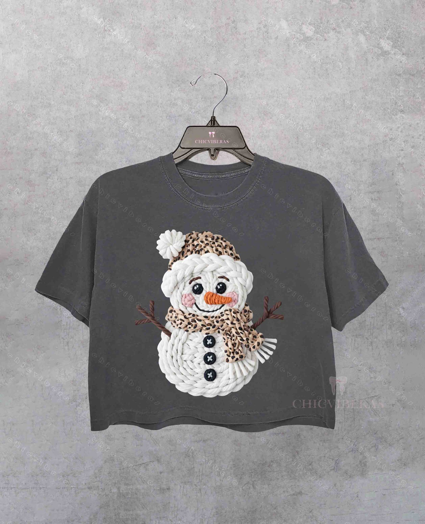 Faux Yarn Crochet Snowman Crop Shirt