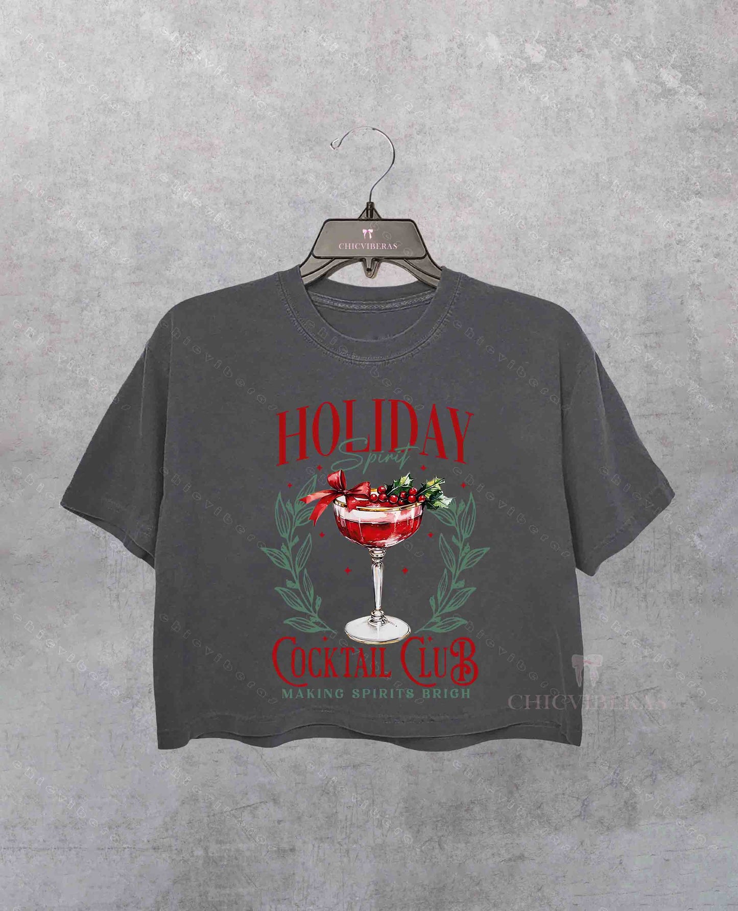 Holiday Spirit Cocktail Club Crop Shirt