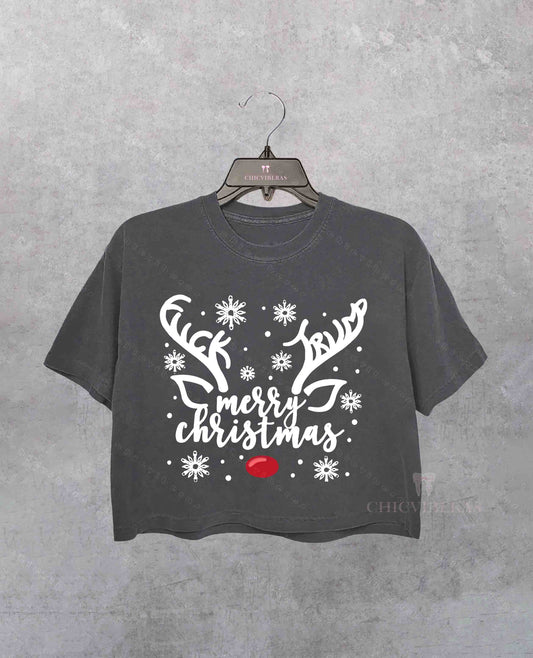 Subtle FDT Christmas Reindeer Crop Shirt