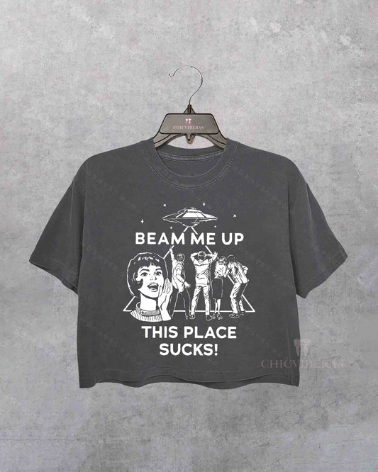 Robin Beam Me Up This Place Sucks Stranger Things Crop Shirt