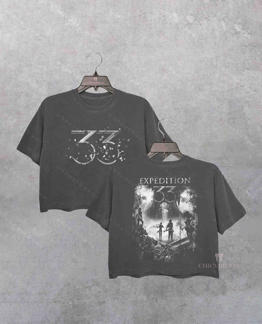 Vintage Clair Obscur Expedition 33 Crop Shirt