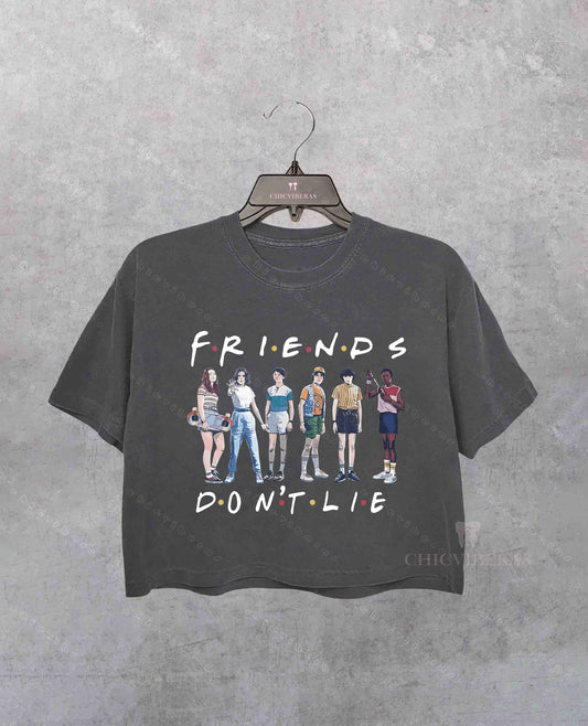 Retro 90s Friends Don't Lie Stranger Crop Shirt