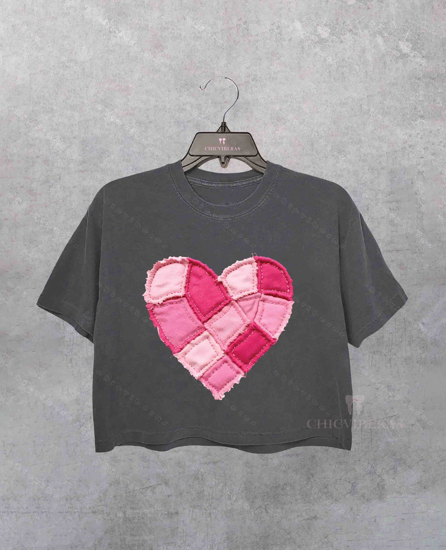 Valentine  Faux Patchwork Quilted Hearts Crop Shirt