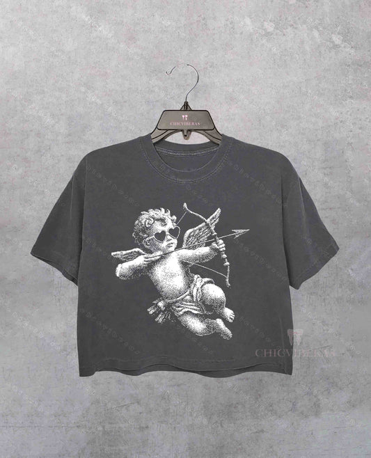 Halftone Cupid Trendy Valentine Crop Shirt