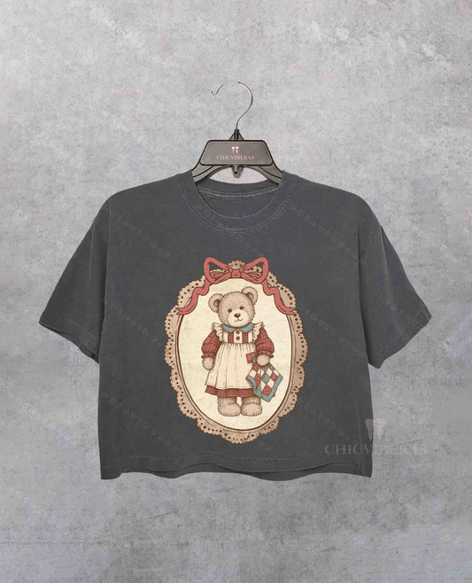 Vintage Thrifted Bear Grandma Core Crop Shirt