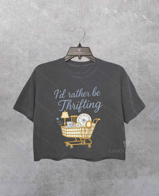 I’d Rather Be Thrifting Thrift Aesthetic Crop Shirt