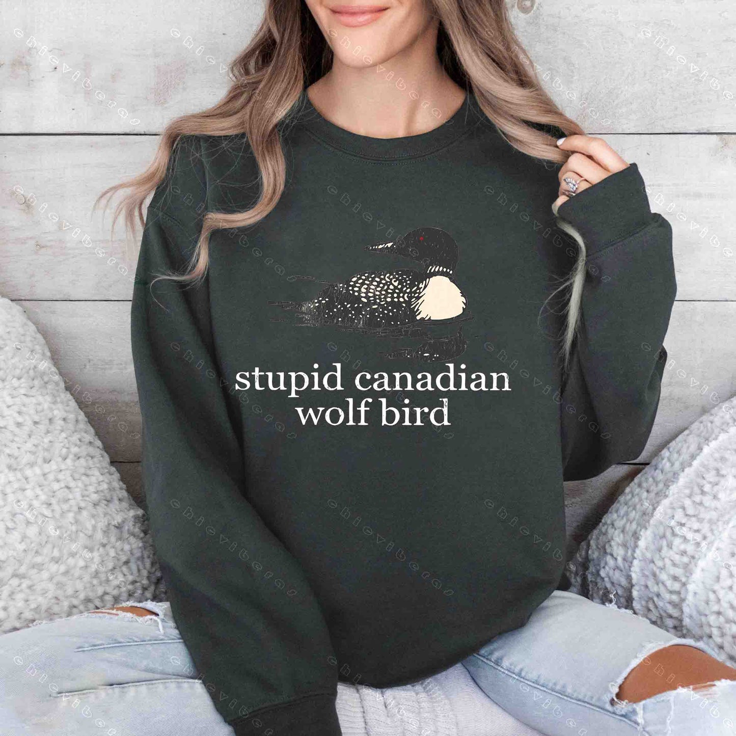 Stupid Canadian Wolf Bird Crewneck