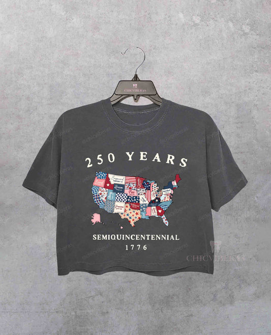 Usa 250 Map Independence Day Crop Shirt