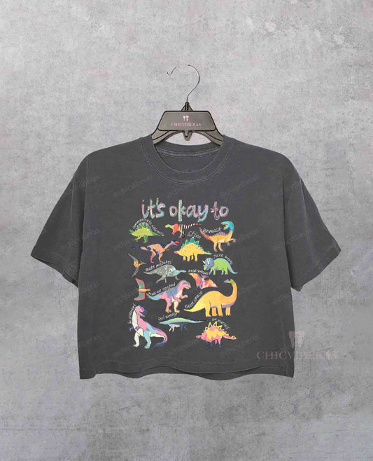It’s Ok To Be Different Autism Dinosaur Crop Shirt
