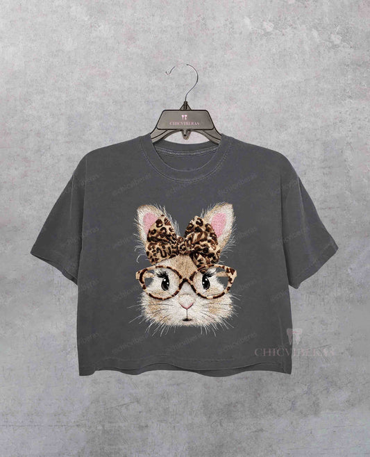 Retro Happy Easter Bunny Graphic Crop Shirt
