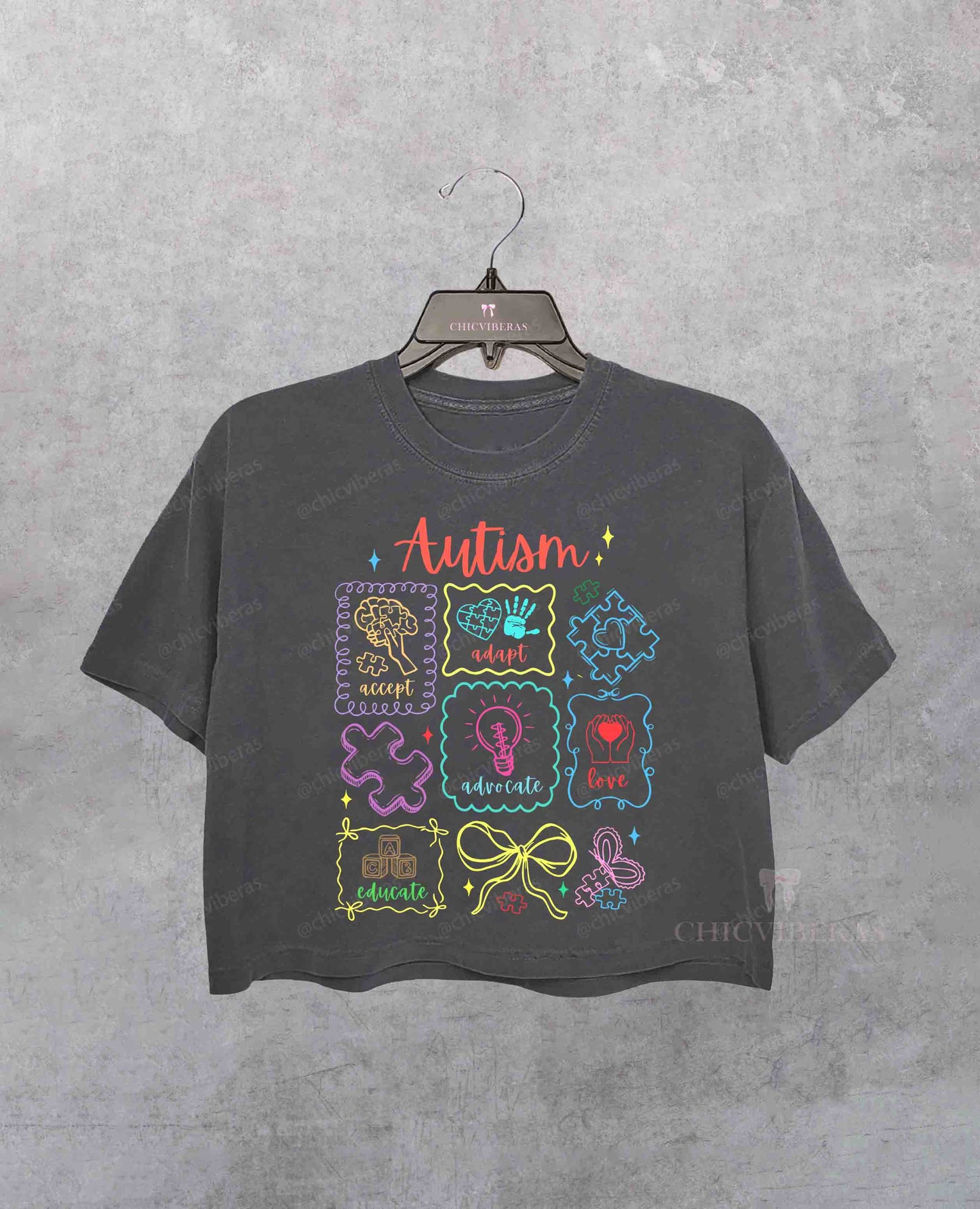 Autism Awareness Accept Adapt Advocate Love Educate Crop Shirt