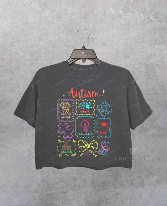 Autism Awareness Accept Adapt Advocate Love Educate Crop Shirt