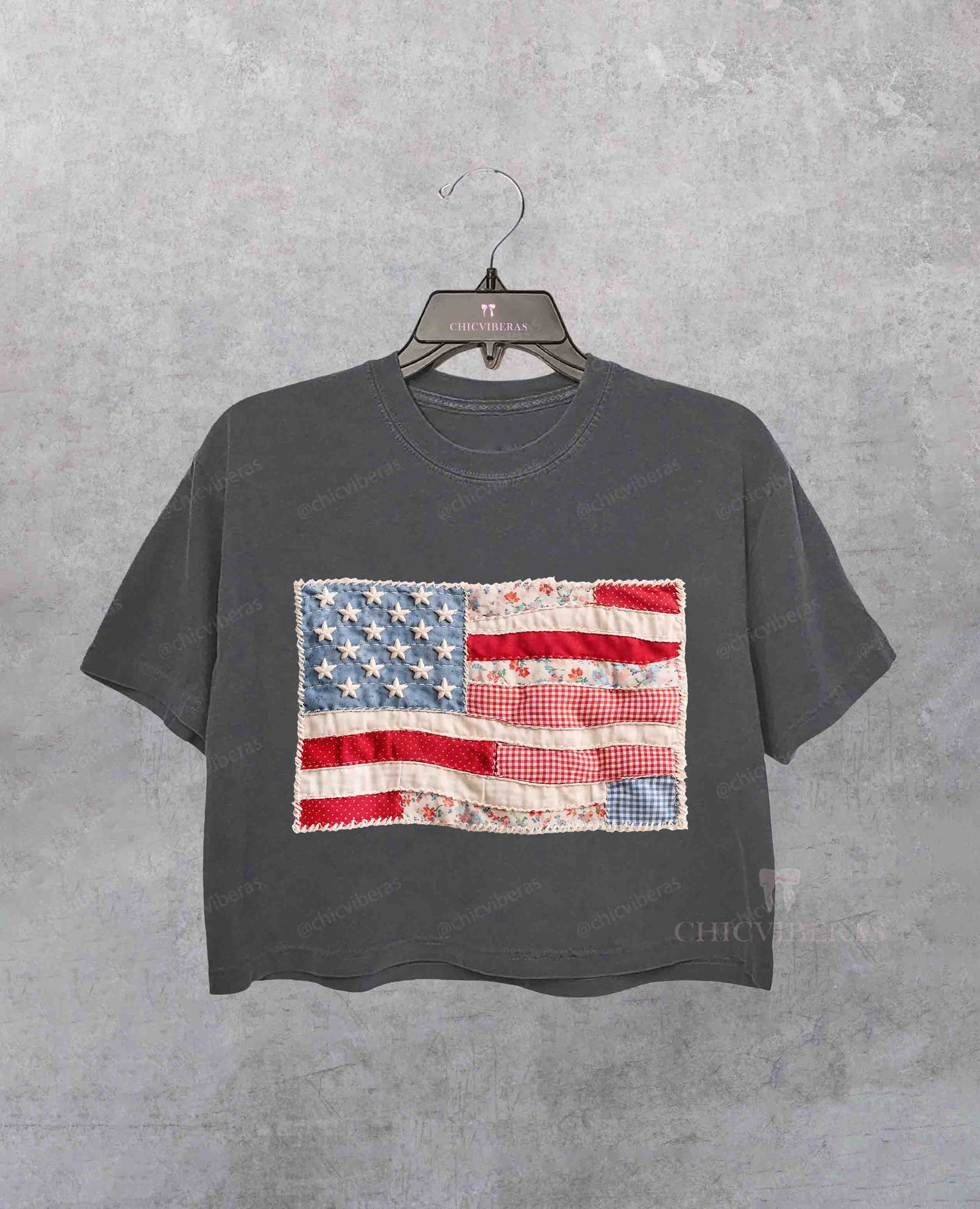 Faux Patchwork USA Crop Shirt