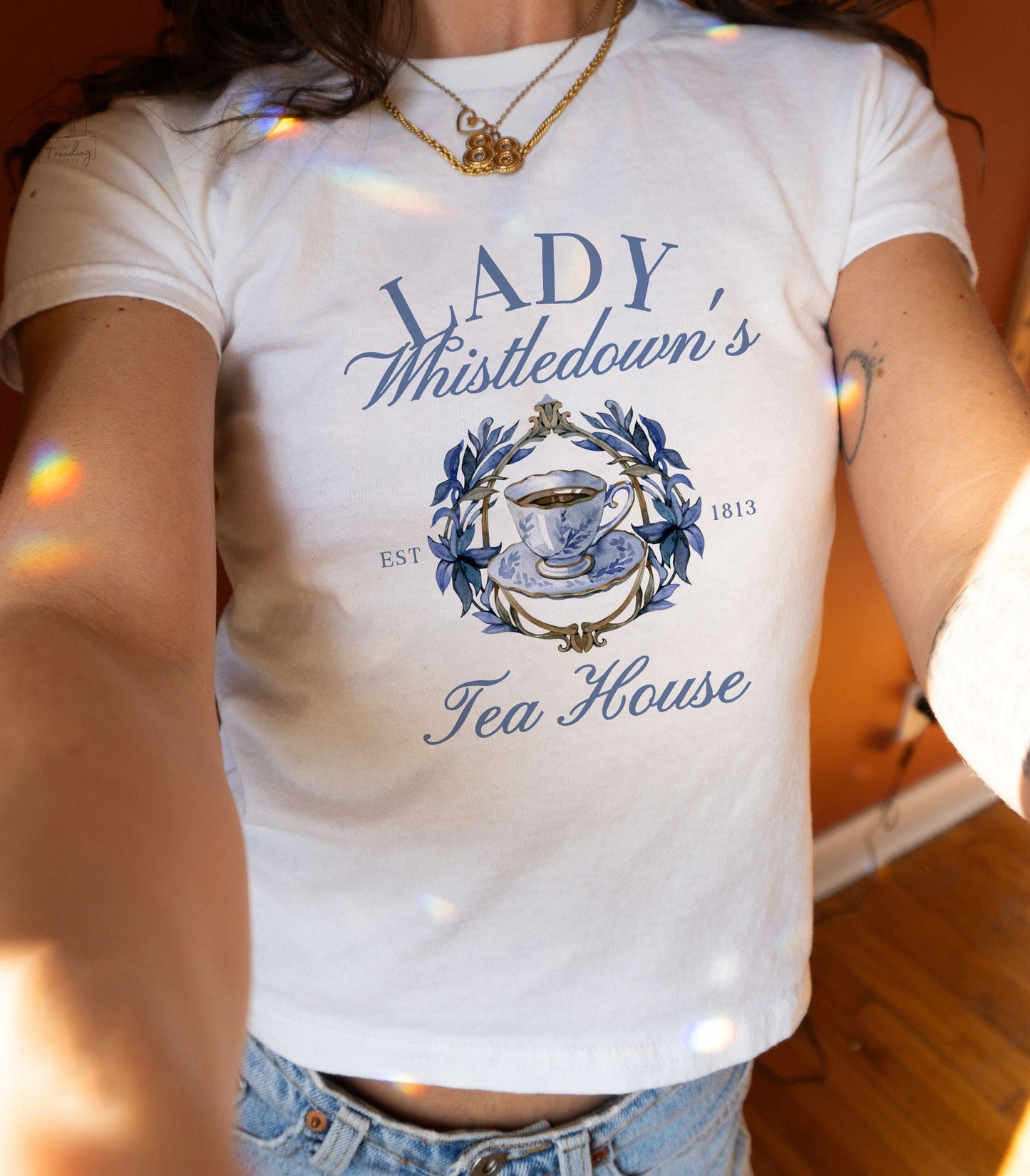 Lady Whistledown's Tea House Y2K Baby Tee