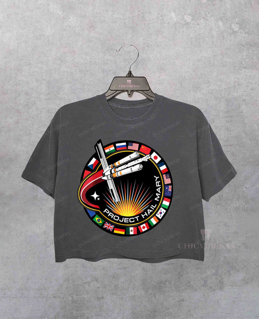 Project Hail Mary Ringer Mission Patch Crop Shirt