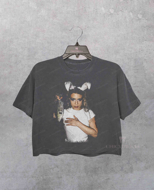 Slayyyter Bunny Ears Pop Music Crop Shirt