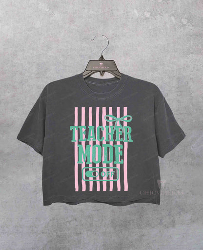 Teacher Mode Striped Last Day Of School Crop Shirt