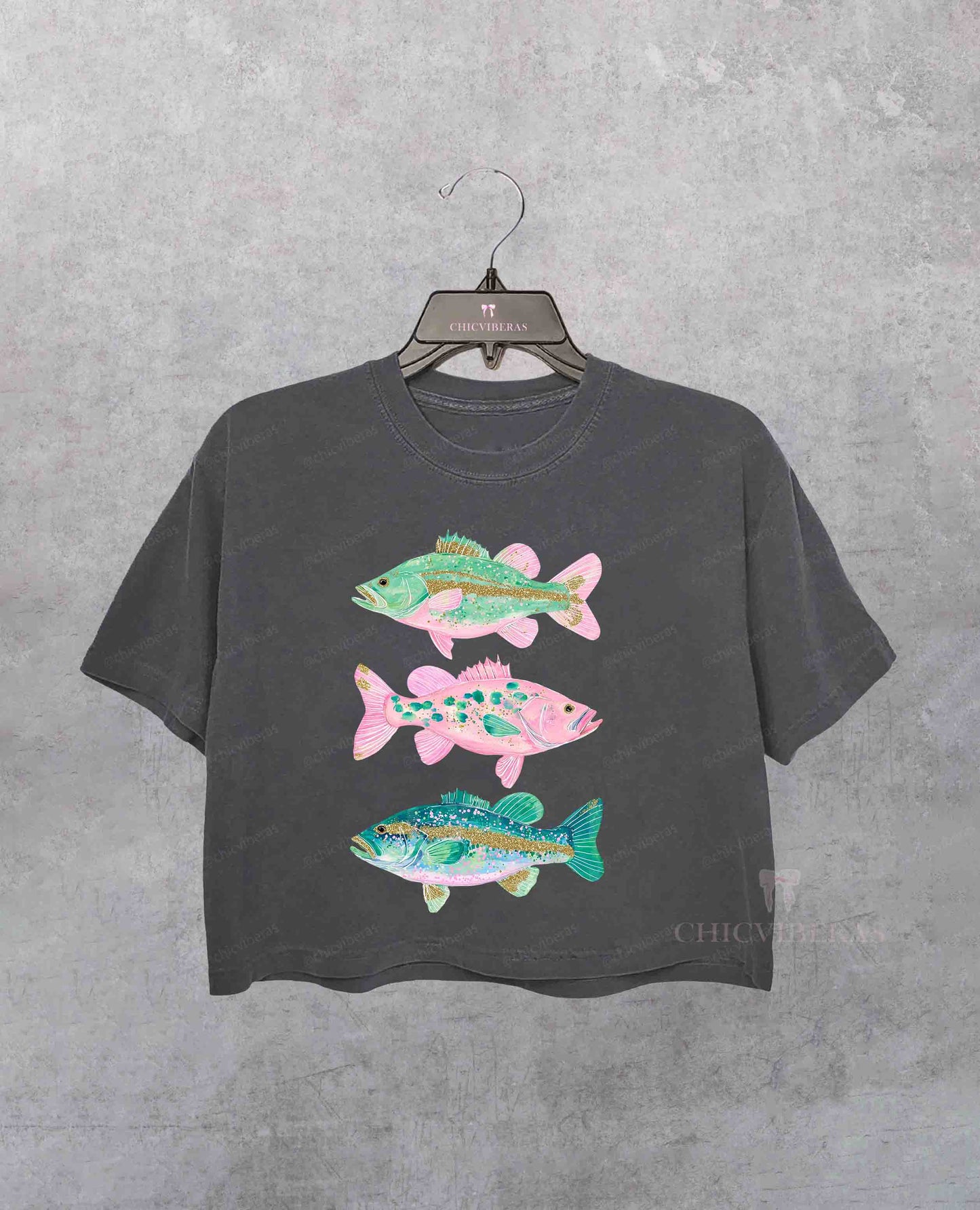 Preppy Fish Bass Coastal Beach Crop Shirt