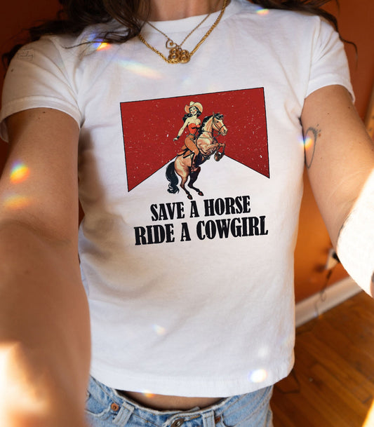 Save A Horse Ride A Cowgirl Y2K Baby Tee