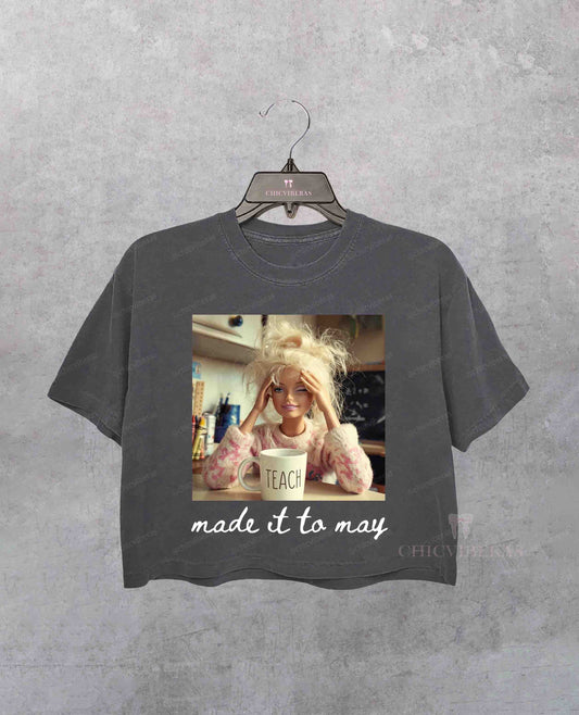 Last Day of School Teacher Doll Face Meme Crop Shirt
