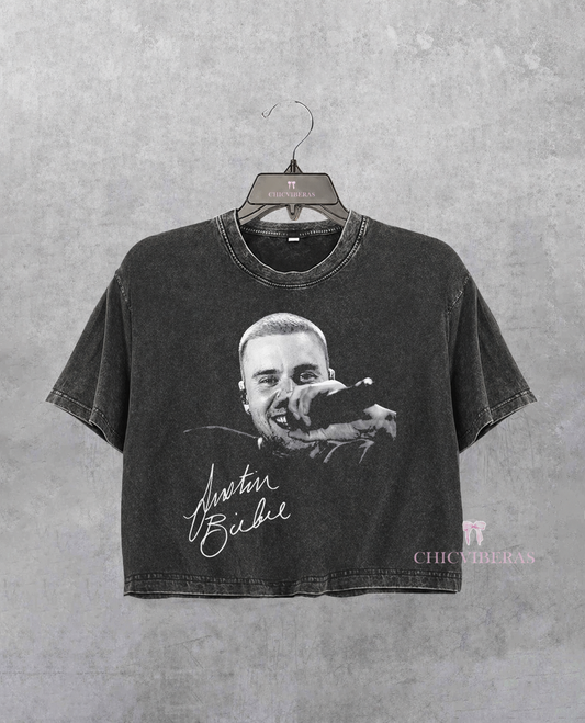 Justin Bieber Retro Music Crop Shirt