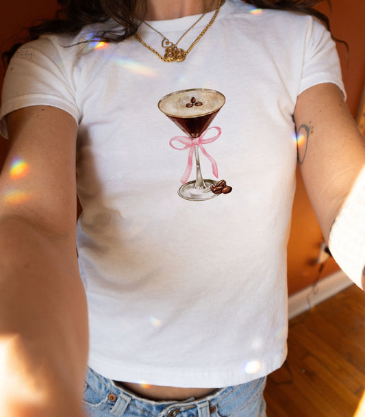 Espresso Martini Pink Bow Y2K Baby Tee