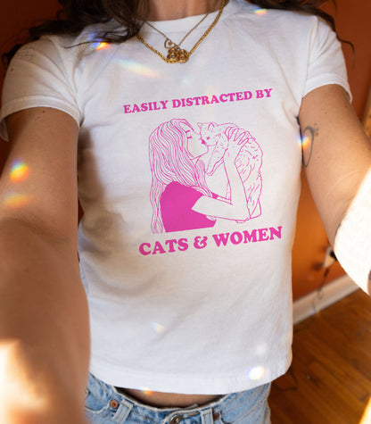 Easily Distracted By Cats And Women Y2K Baby Tee