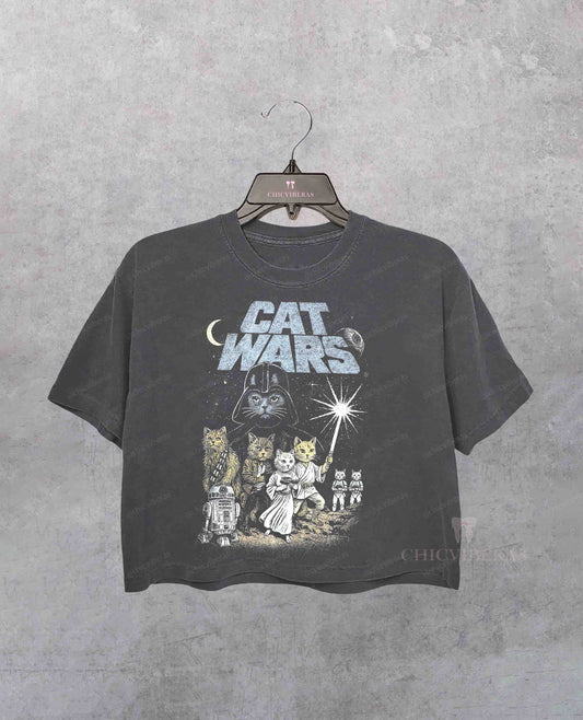 Cat Wars Retro Space Cat Crop Shirt