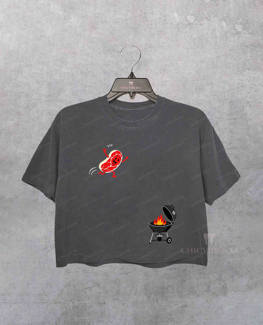 Steak Dive Funny Flying Steak BBQ Grilling Art Crop Shirt