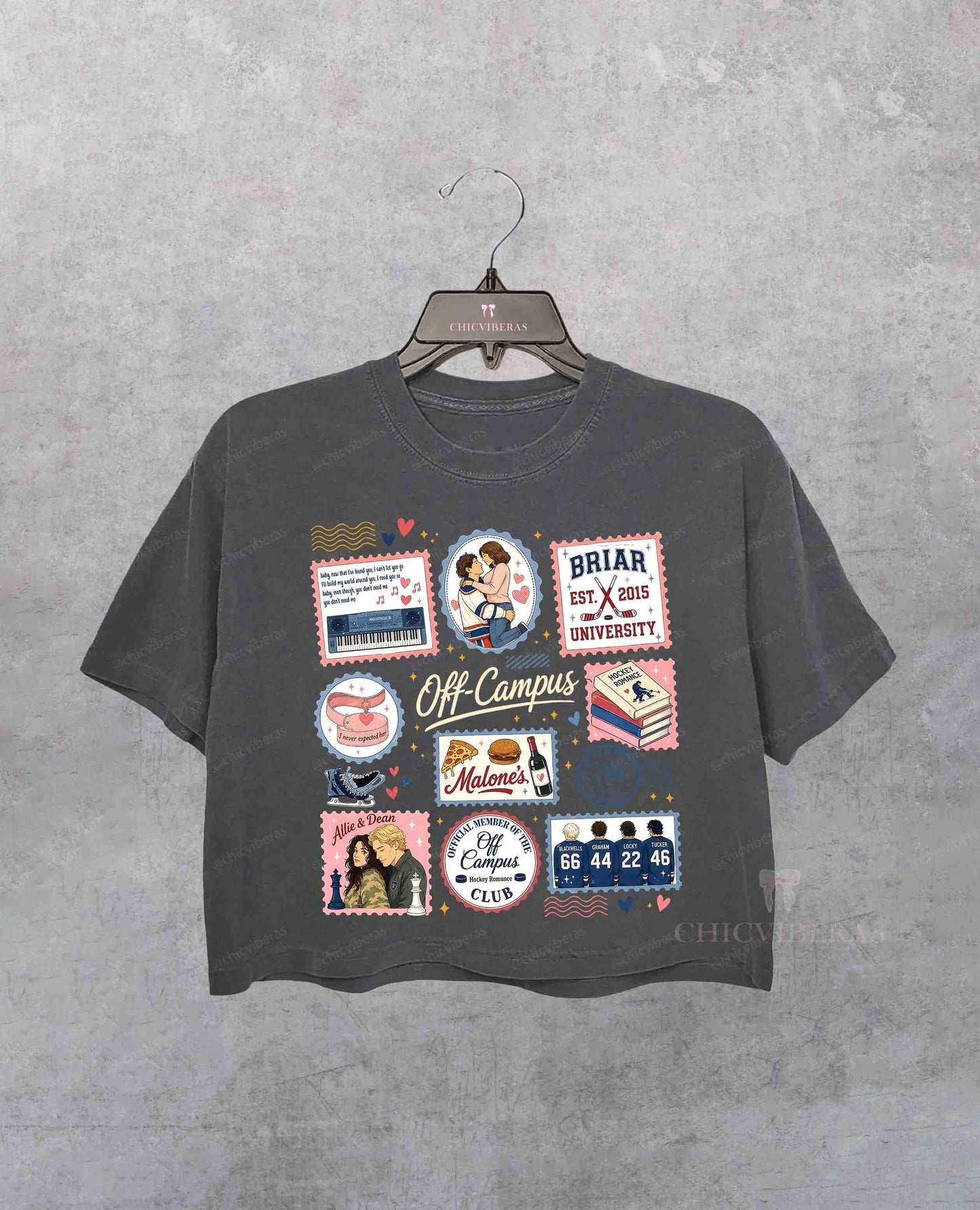 Off Campus Hockey Stamps Crop Shirt