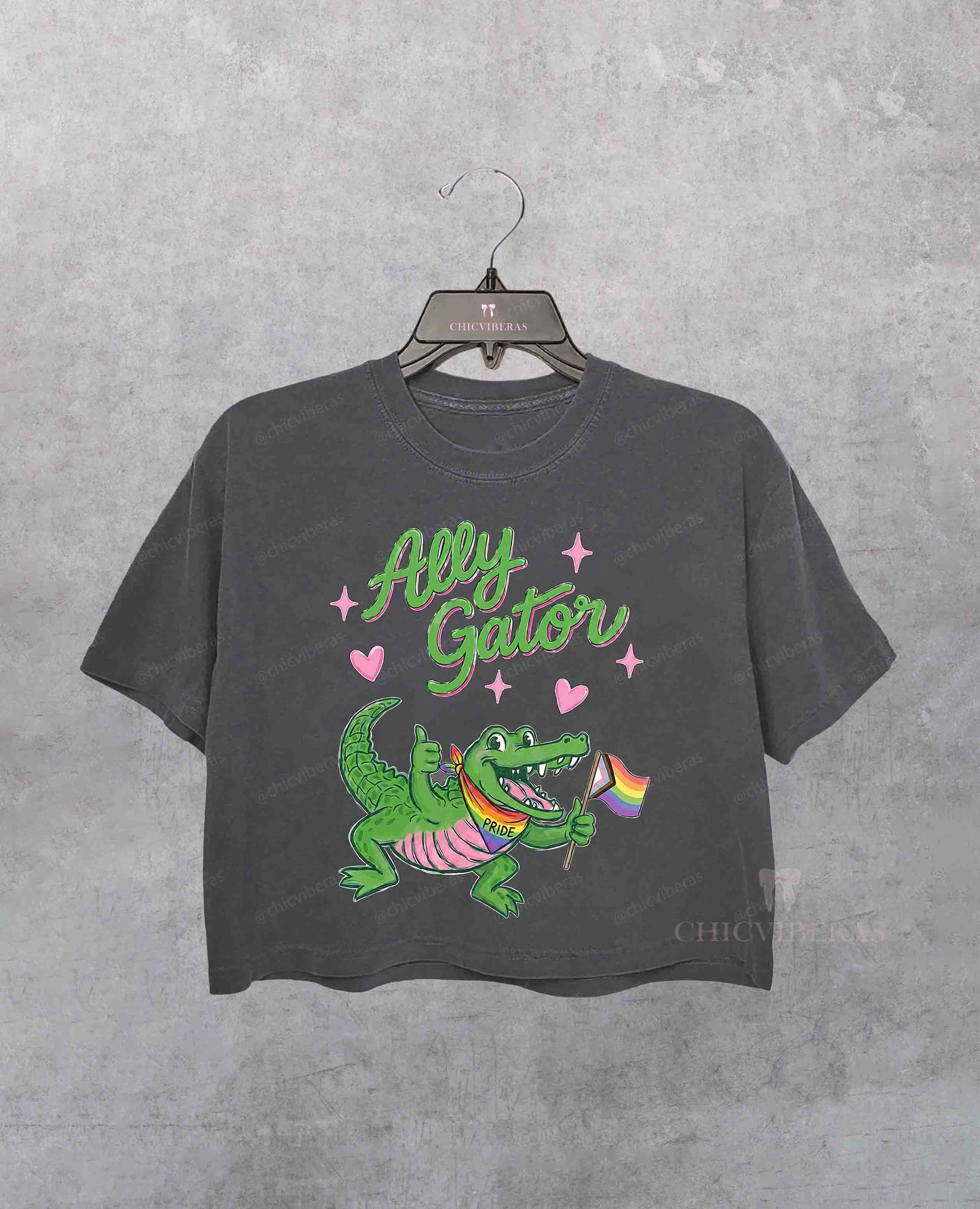 Ally Gator Pride  LGBTQ Rainbow Flag Crop Shirt