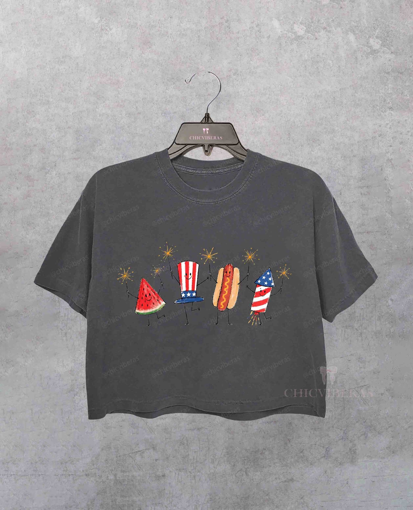 Patriotic Doodle Cute 4th of July Watermelon Hotdog Firework Crop Shirt