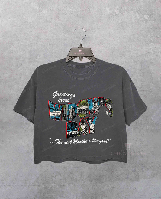 Greetings From Widow's Bay Horror Movie Crop Shirt