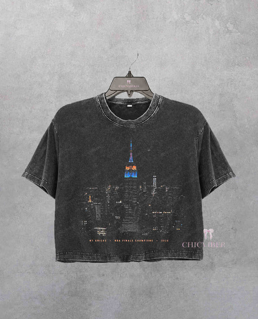 NYC Skyline Empire State Building Black Crop Shirt