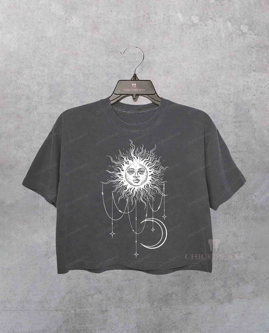 Widow's Bay Patricia Celestial Sun Crescent Moon Crop Shirt