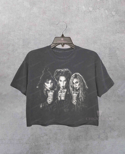 Hocus Pocus Iced Coffee Halloween Characters Crop Shirt