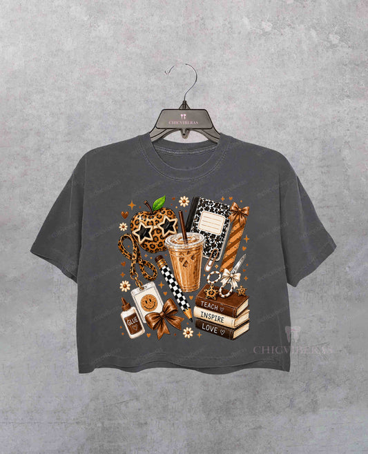Leopard Teacher Apple Back to School Crop Shirt