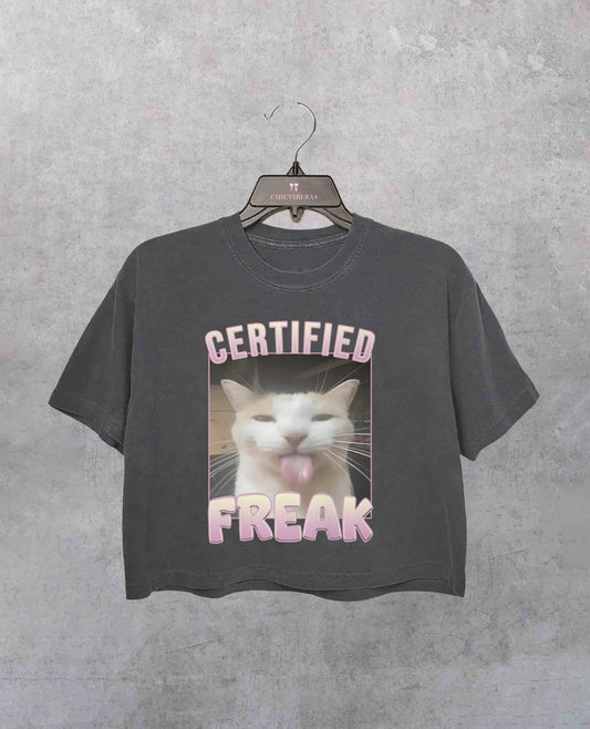 Certified Freak Funny Cat Meme Crop Shirt