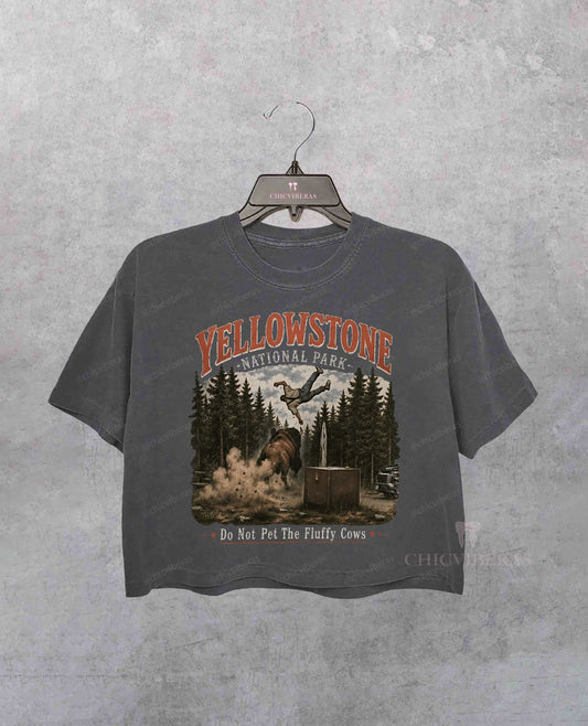 Yellowstone National Park Do Not Pet The Fluffy Cows Crop Shirt