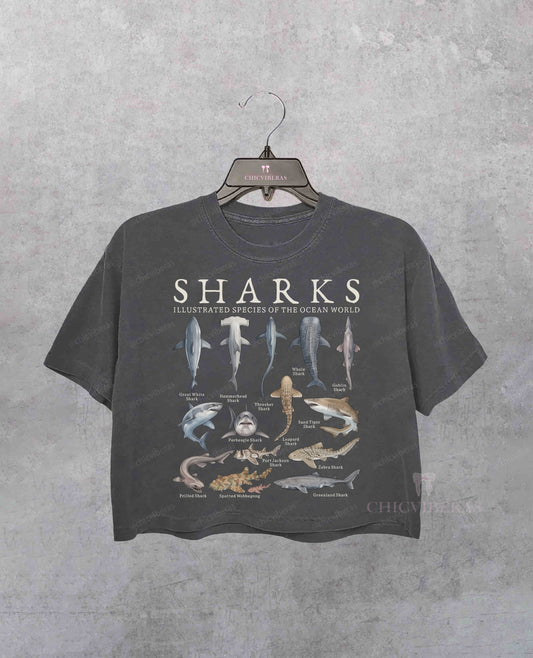 Vintage Shark Species Marine Life Crop Shirt
