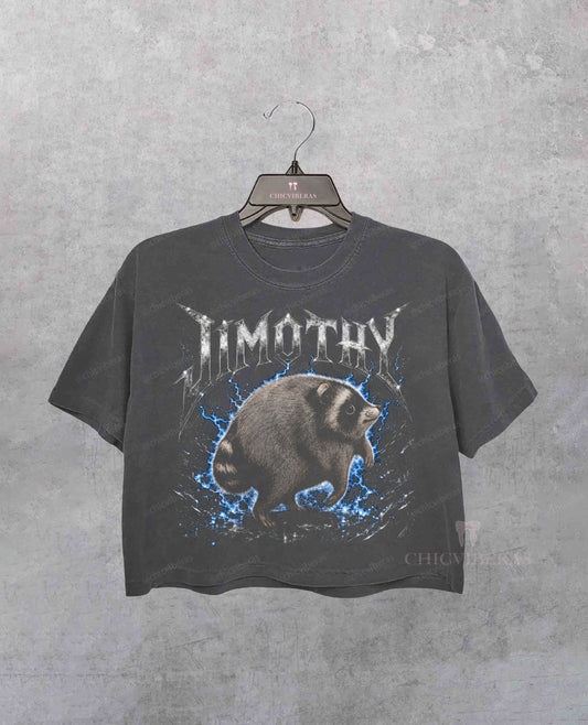 Jimothy Raccoon Metal Heavy Metal Trash Panda Crop Shirt