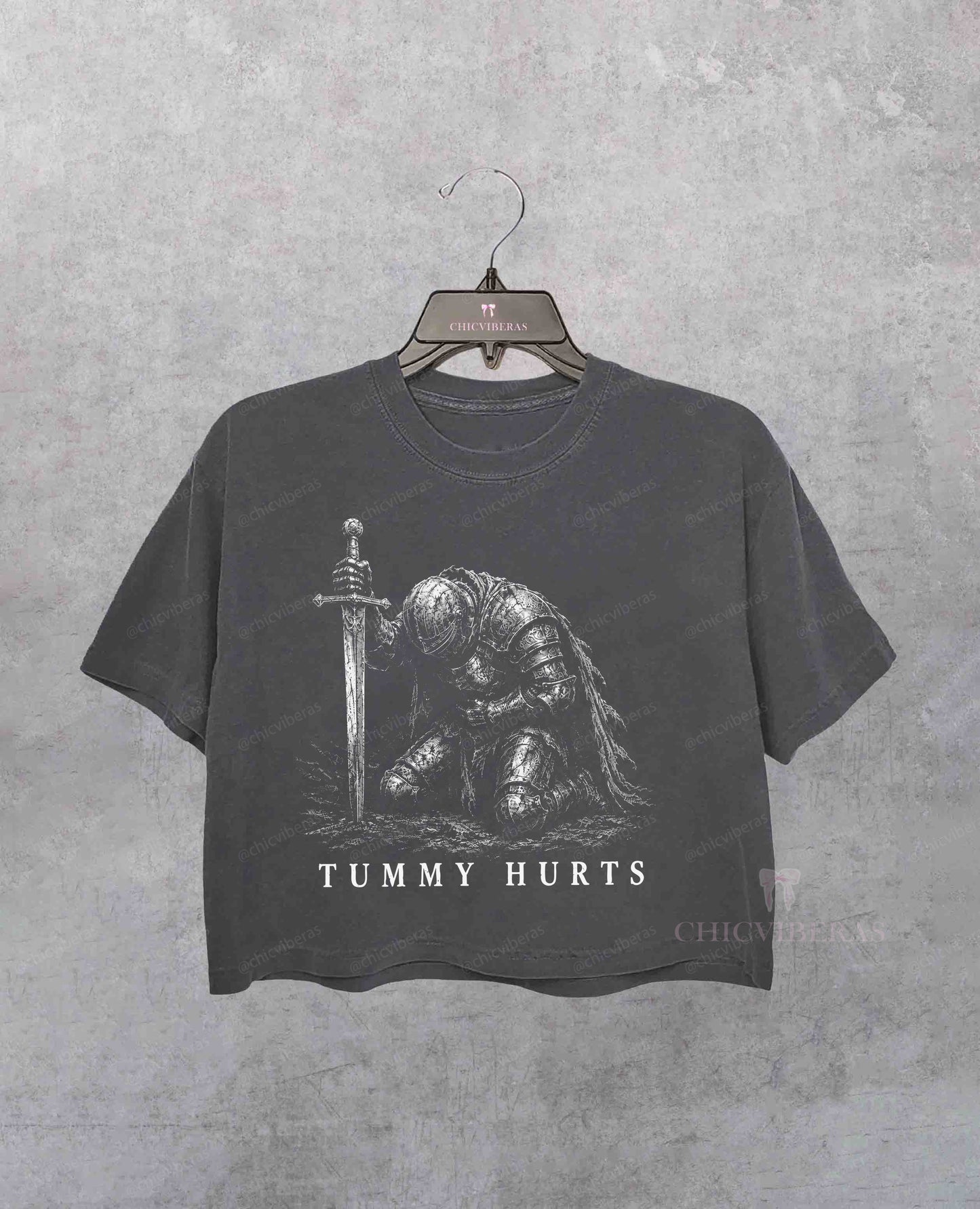 Tummy Hurts Knight Funny Dark Fantasy Crop Shirt