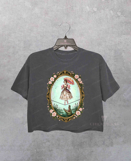 Vintage Haunted Mansion Tightrope Girl Crop Shirt