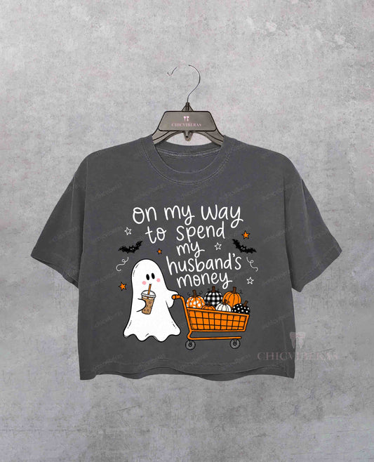 On My Way To Spend My Husband's Money Crop Shirt