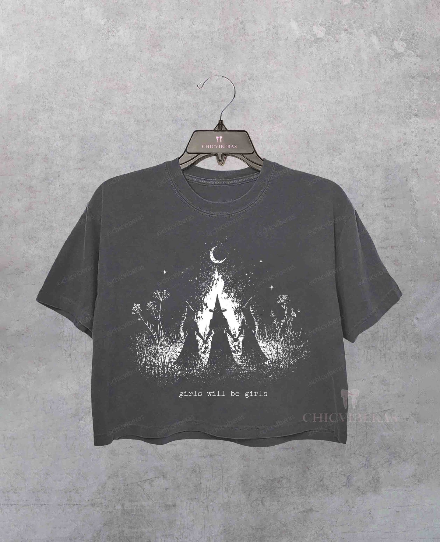Vintage Girls Will Be Girls Witch Halloween Crop Shirt